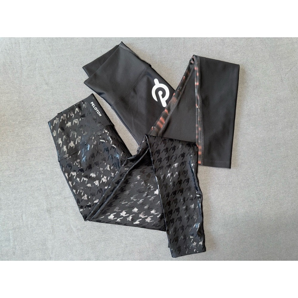Peloton Leggings 2 Pair Lot Women's Medium Black Print High Rise Workout Yoga